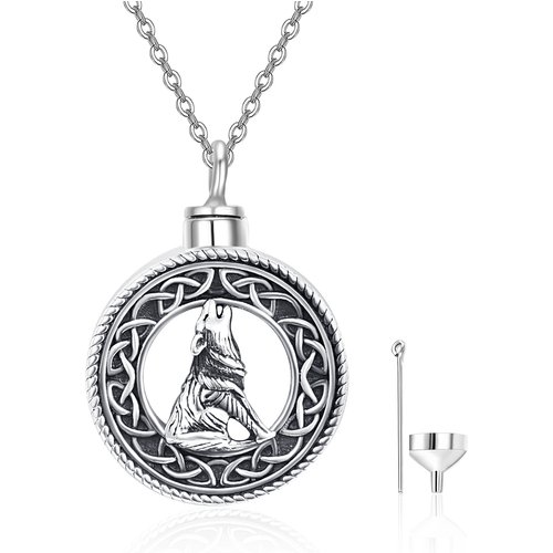 Sterling Silver Round Wolf Pendant Necklace