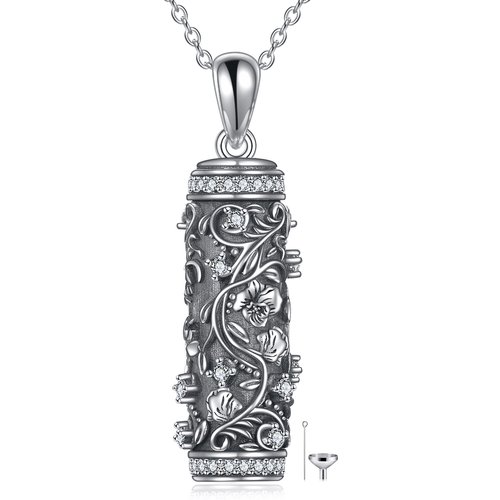 Sterling Silver Round Zircon Birth Flower Urn Necklace for Ashes