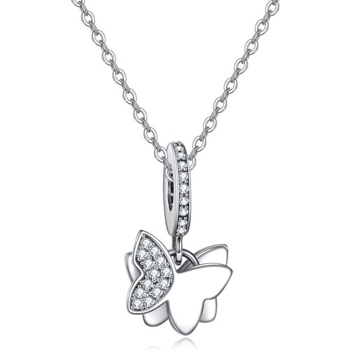 Sterling Silver Round Zircon Butterfly Pendant Necklace