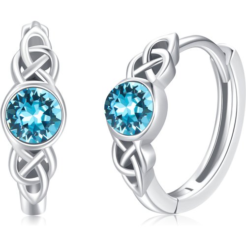 Sterling Silver Sapphire Cubic Zirconia Celtic Knot Hoop Earrings for Women