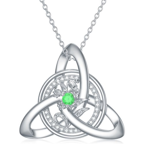 Sterling Silver Round Zircon Celtic Knot Pendant Necklace