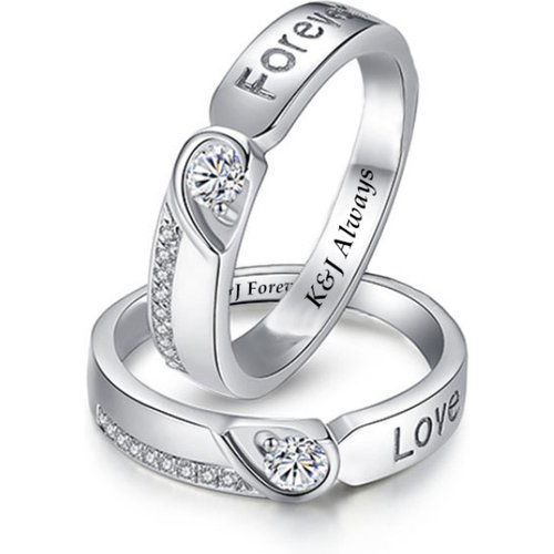 Sterling Silver Round Zircon Personalized Engraving Couple Rings