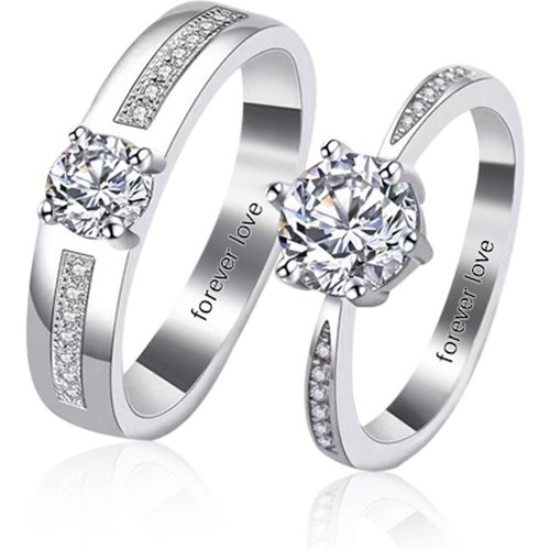 Sterling Silver Round Zircon Couple Couple Rings