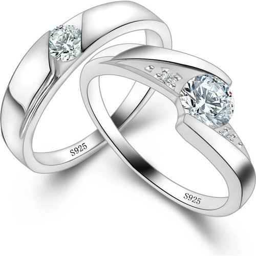 Sterling Silver Round Zircon Couple Rings For Unisex