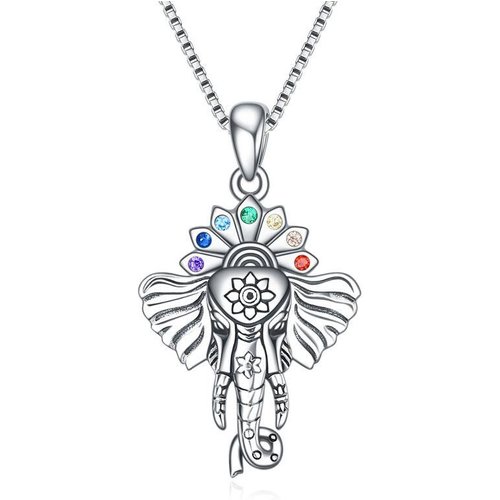 Sterling Silver Round Zircon Elephant Pendant Necklace