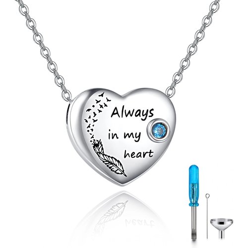 Sterling Silver Round Zircon Heart Urn Necklace for Ashes with Engraved Word