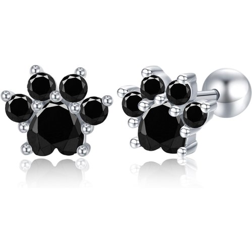 Sterling Silver Round Zircon Paw Stud Earrings