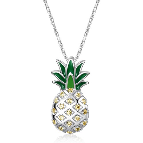 Sterling Silver Round Zircon Pineapple Pendant Necklace