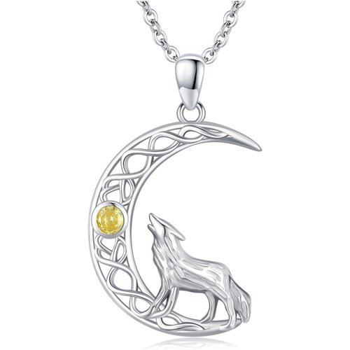 Sterling Silver Round Zircon Wolf Pendant Necklace