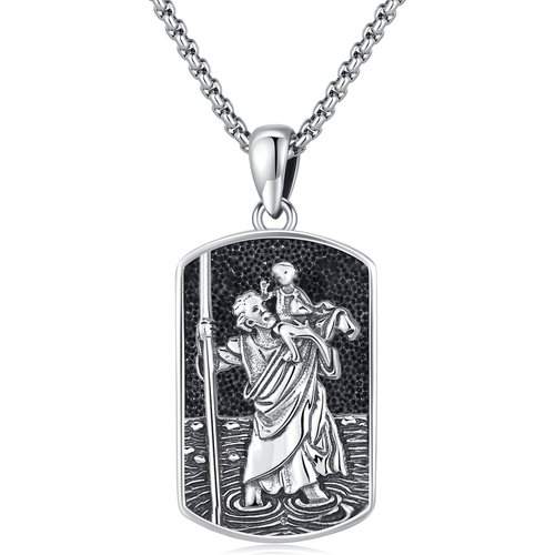 Sterling Silver Saint Christopher Pendant Necklace for Men