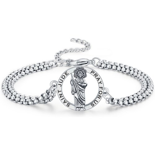 Sterling Silver Saint Jude Charm Bracelet with Engraved Word