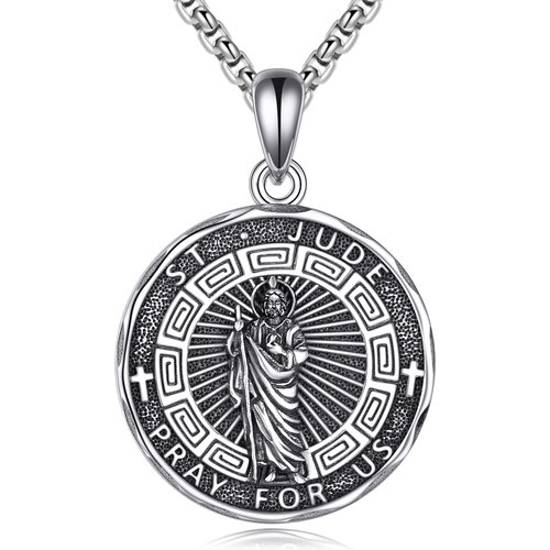 Sterling Silver Saint Jude Pendant Necklace for Men
