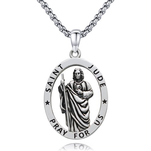 Sterling Silver Saint Jude Pendant Necklace with Engraved Word