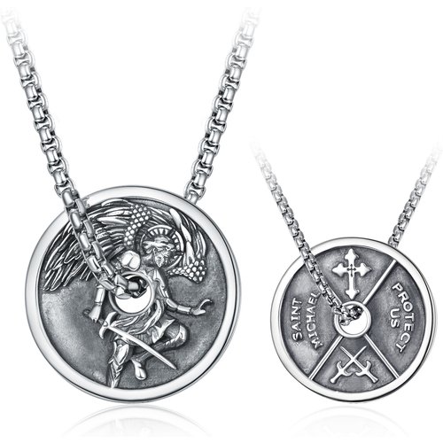 Sterling Silver Saint Michael Father & Son Pendant Necklace for Men