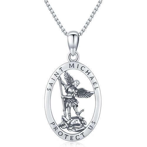 Sterling Silver Saint Michael Pendant Necklace with Box Chain