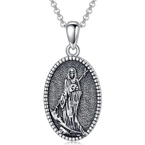 Sterling Silver Santa Muerte Perdoname Pendant Necklace