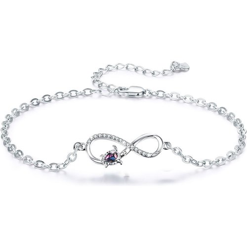 Sterling Silver Cubic Zirconia Sea Turtle & Infinity Symbol Single Layer Anklet