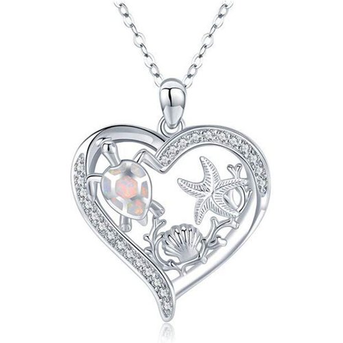 Sterling Silver Sea Turtle & Starfish Pendant Necklace