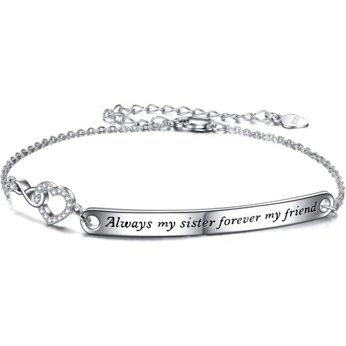 Sterling Silver Sisters Identification Bracelet with Engraved Word