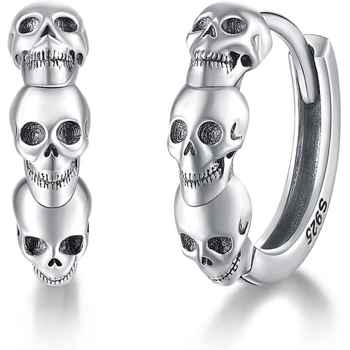 Sterling Silver Skull Hoop Earrings