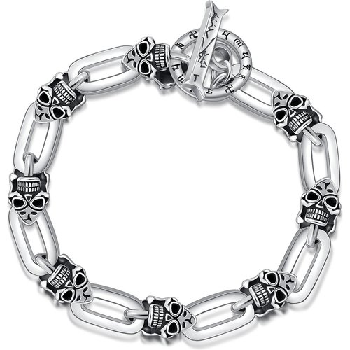Sterling Silver Skull Charm Bracelet for Men