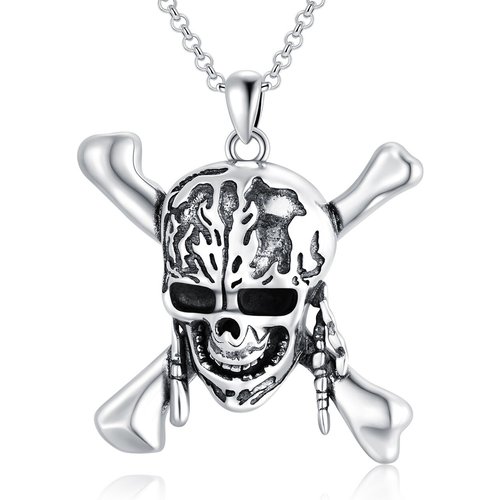 Sterling Silver Skull Pendant Necklace for Men