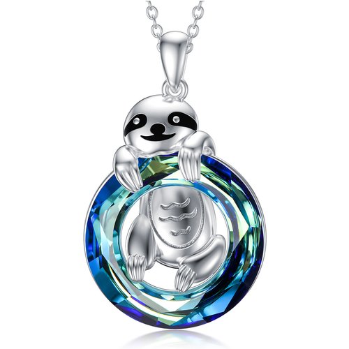 Sterling Silver Sloth Crystal Pendant Necklace
