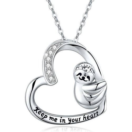 Sterling Silver Cubic Zirconia Sloth Heart Pendant Keep Me In Your Heart Necklace Keep Me In Your Heart For Women