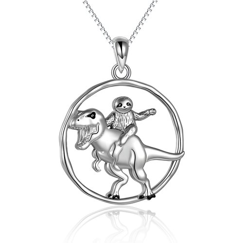 Sterling Silver Dinosaur Sloth Pendant Necklace for Women Men