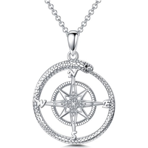 Sterling Silver Snake Circle Pendant Necklace