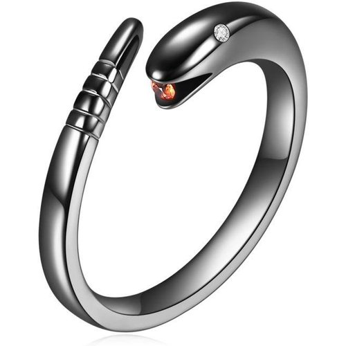 Sterling Silver with Black Rhodium Zircon Snake Open Ring
