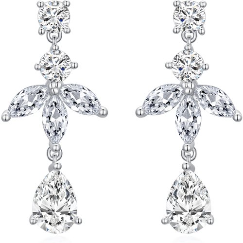 Sterling Silver Cubic Zirconia Snowflake Drop Earrings