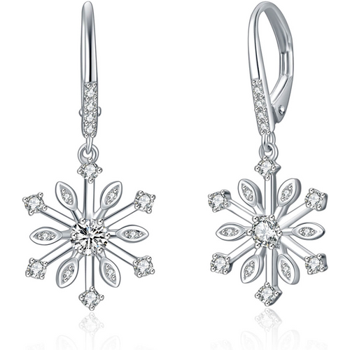 Sterling Silver Cubic Zirconia Snowflake Lever-back Earrings