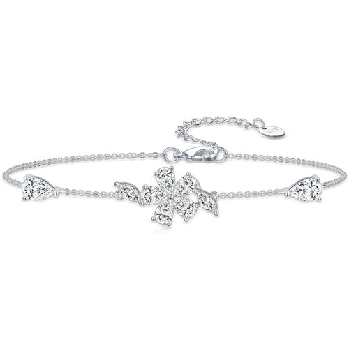 Sterling Silver Cubic Zirconia Snowflake Charm Bracelet