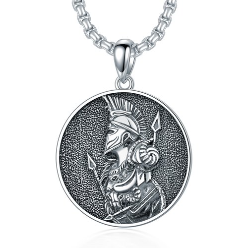 Sterling Silver Spartan Warrior Pendant Necklace for Men