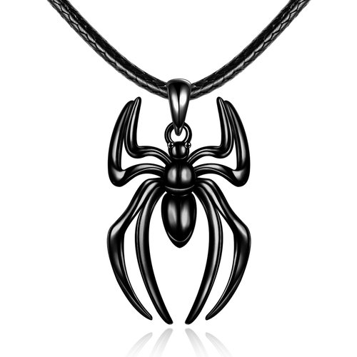 Sterling Silver with Black Rhodium Color Spider Pendant Necklace for Women Men
