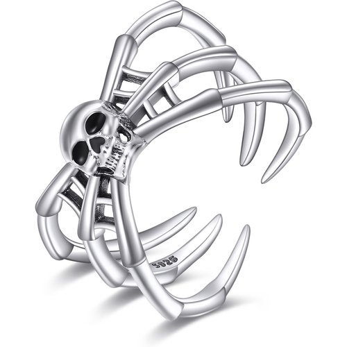 Sterling Silver Spider & Skull Open Ring