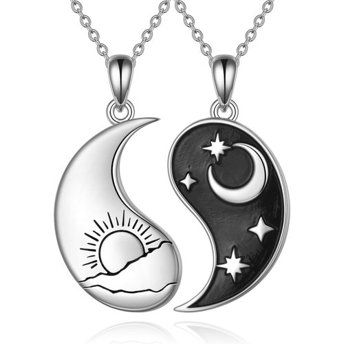 Sterling Silver Sun and Moon Yin Yang Necklace for 2 Couple BFF