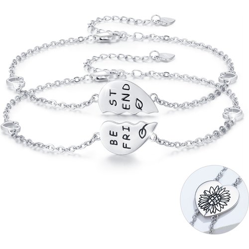 Sterling Silver Sunflower & Heart Charm Bracelet