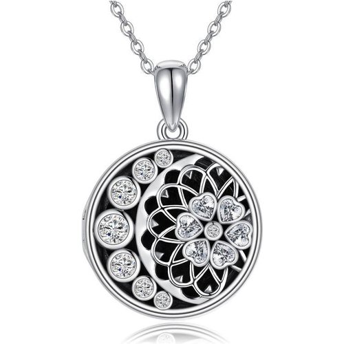 Sterling Silver Cubic Zirconia Sunflower & Moon Pendant Necklace