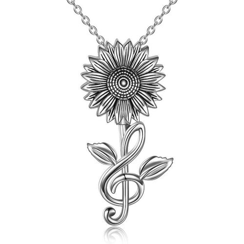 Sterling Silver Sunflower & Music Symbol Pendant Necklace