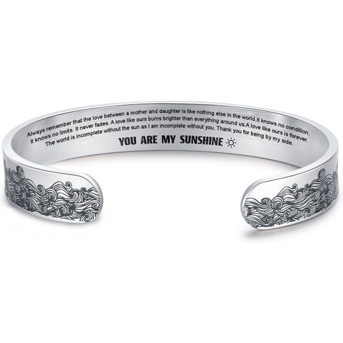 Sterling Silver Sunflower Plain Bangle Bracelet with Engraved Word