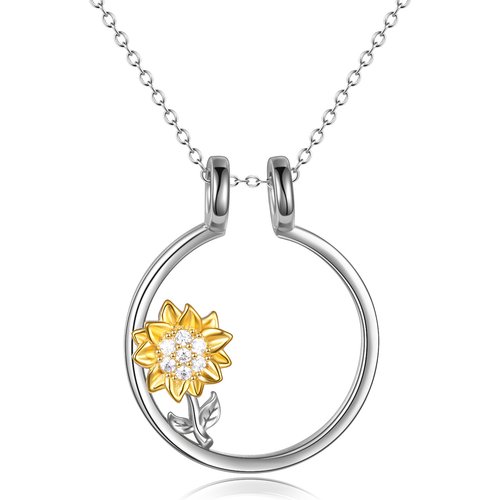 Sterling Silver Sunflower Ring Holder Pendant Necklace