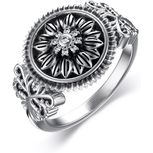 Sterling Silver Cubic Zirconia Sunflower Signet Ring