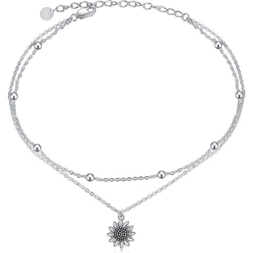 Sterling Silver Sunflower Single Layer Anklet