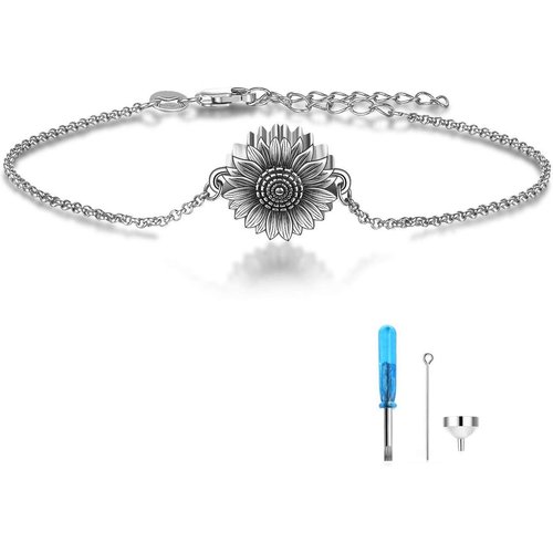 Sterling Silver Sunflower Urn Bracelet for Ashes