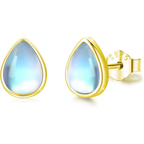 Sterling Silver with Yellow Gold Plated Moonstone Drop Shape Stud Earrings