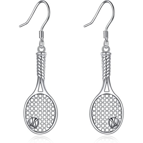 Sterling Silver Tennis Racke Drop Earrings