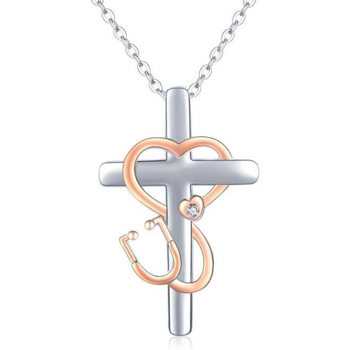925 sterling silver themed rose gold stethoscope cross necklace for doctor nurse medical jewelry