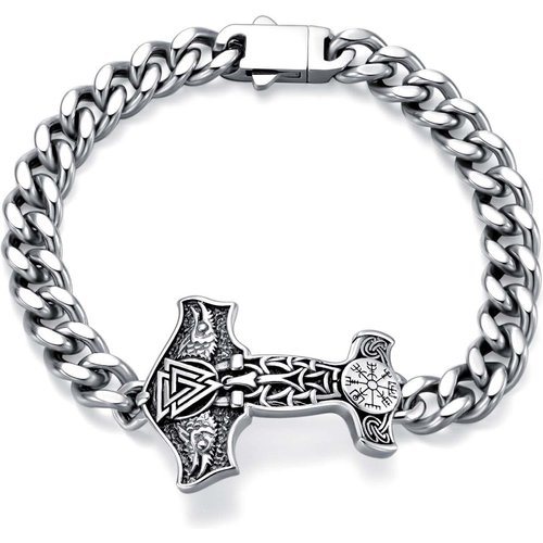Sterling Silver Thor's Hammer Charm Bracelet for Men